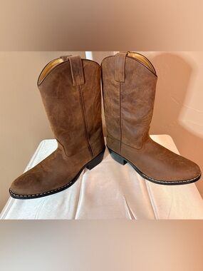 6M Big Boys 
Masterson Dark Brown Suede Western Cowboy Boots - Pull-On Style